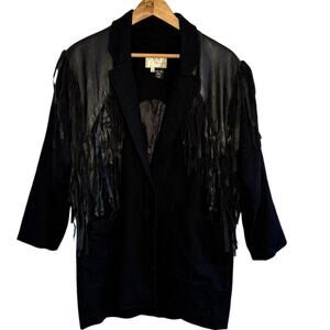 Vintage 100% Pure Wool Leather Fringe Western Style 2 Button Coat Jacket
